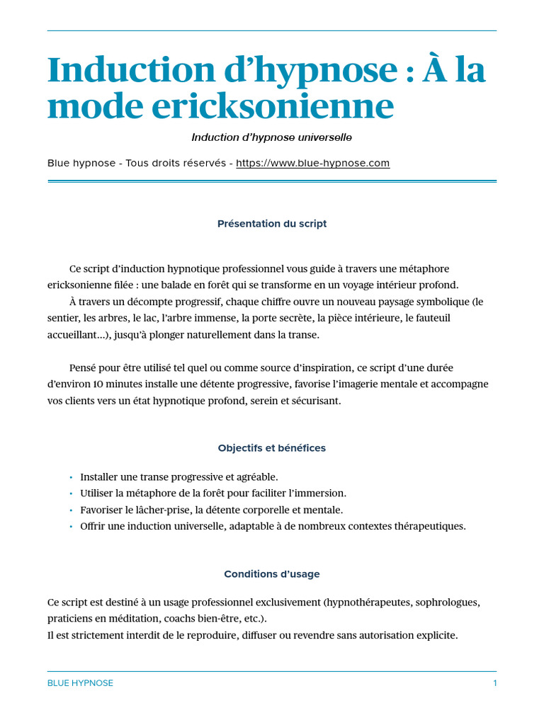 Blue Hypnose Script Gratuit Induction Universelle A La Erickson Wttrif ...