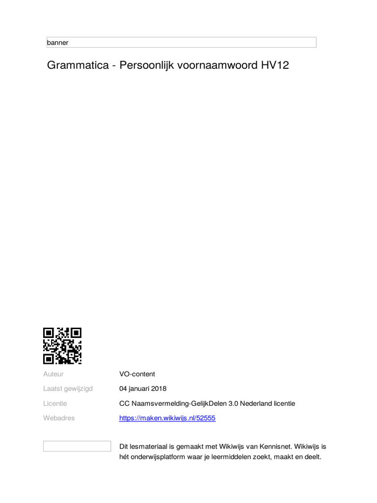 Grammatica - Persoonlijk Voornaamwoord HV12 | PDF