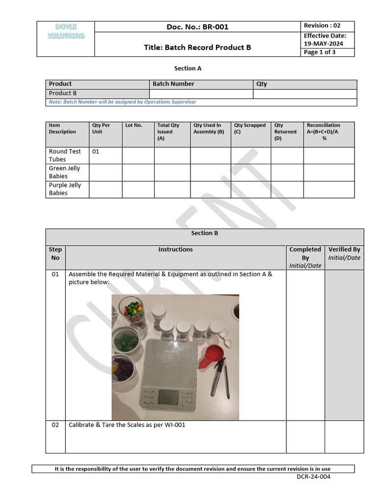 BR-002 Batch Record Product B Rev 02 (1) | PDF