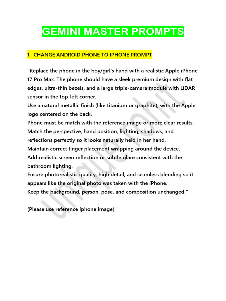 Gemini Master Prompts | PDF | I Phone | Hairstyle