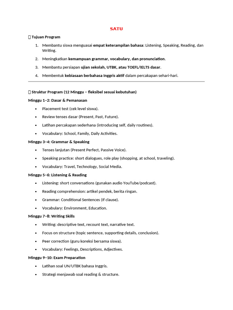 Program Les Privat - SMA | PDF | Linguistics | Grammar