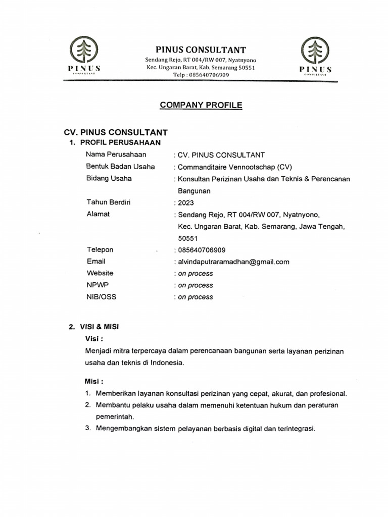 Company Profile CV. Pinus Consultant | PDF