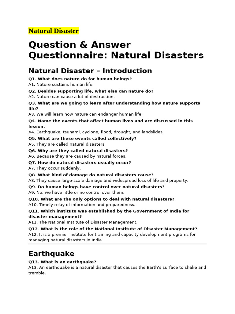 15. Natural Disaster Q&A | PDF | Volcano | Tsunami