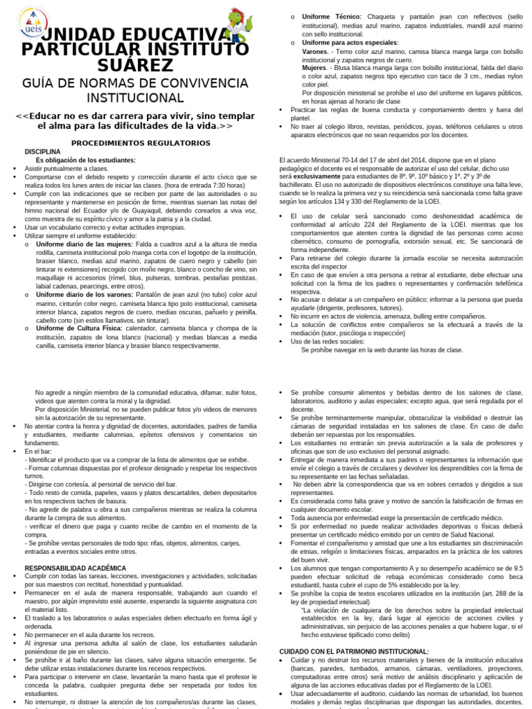 Normas de Convivencia 2024 - 2025 2.0 | PDF | Institución | Maestros