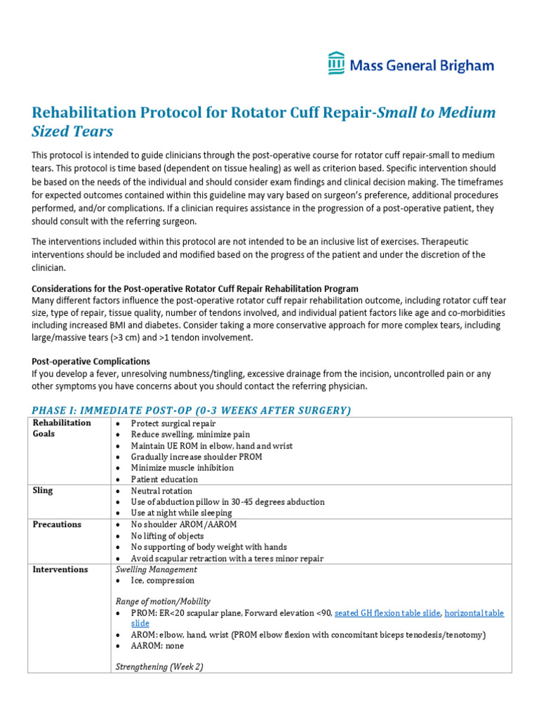 Rehabilitation Protocol For Rotator Cuff Tear Small To Medium Tear ...