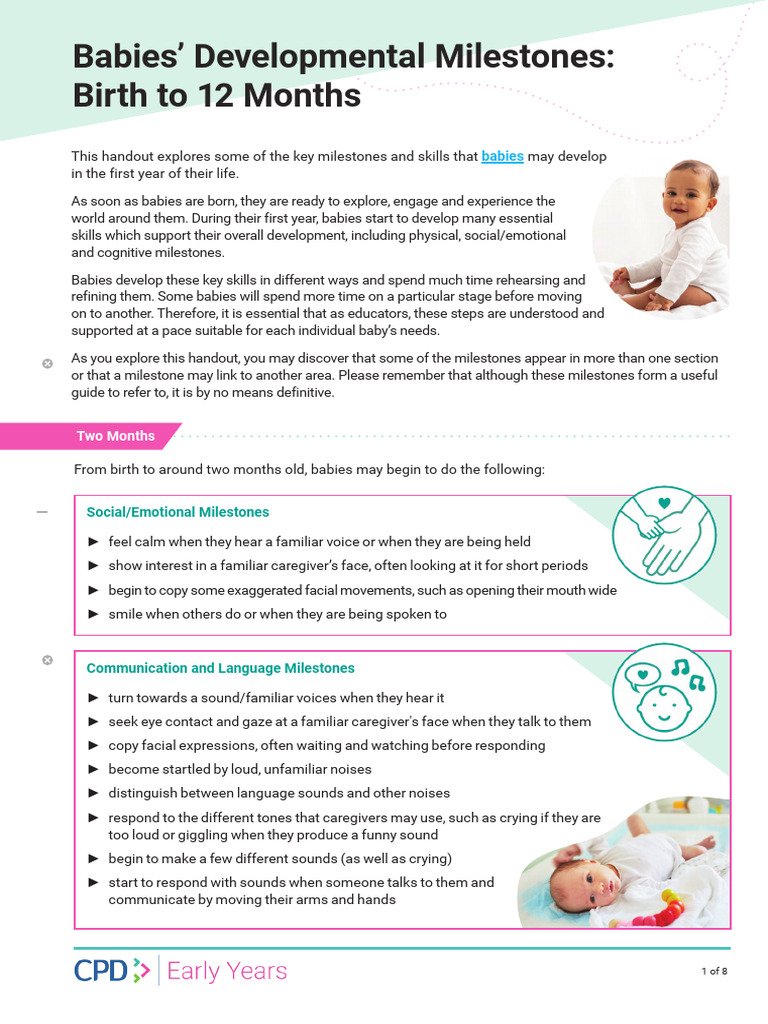 Babies Developmental Milestones Birth To 12 Months Handout Ver 1 | PDF ...
