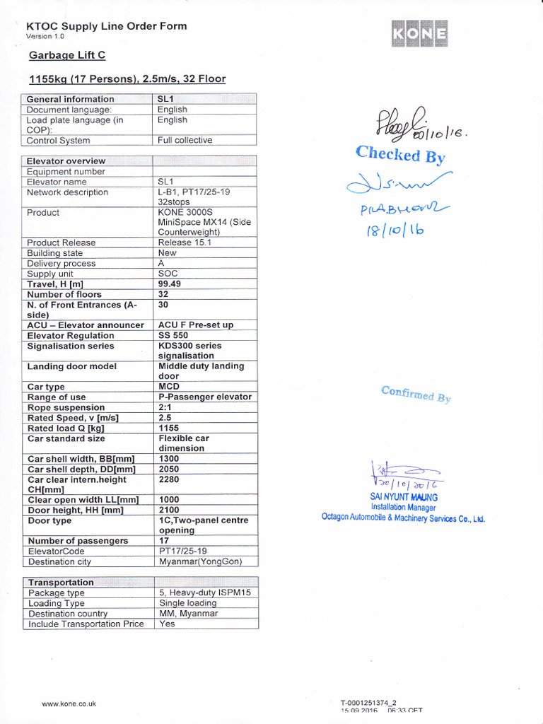 Confirmed Specification (SL1) | PDF | Elevator | Door
