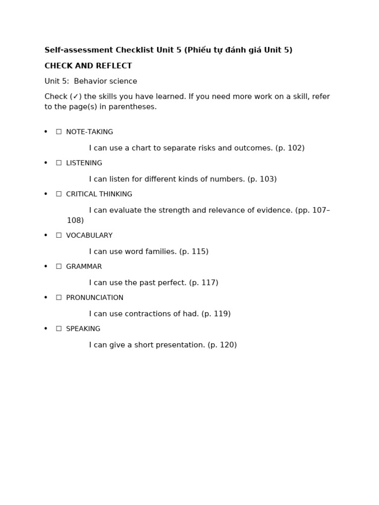 NN2 W2 5.2 Self Assessment Checklist | PDF