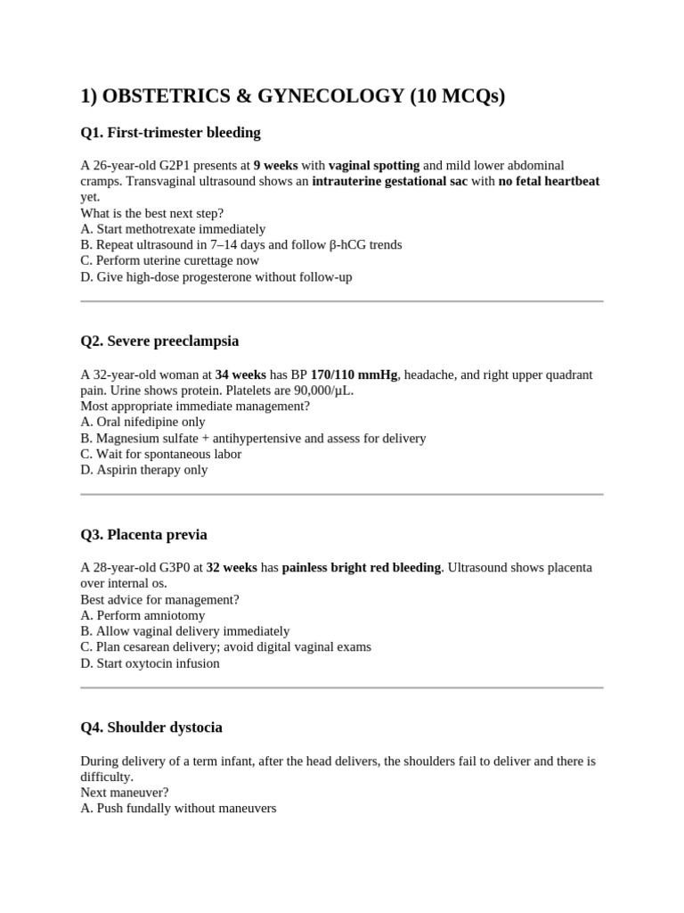Obs and Gyn Question | PDF | Birth Control | Childbirth