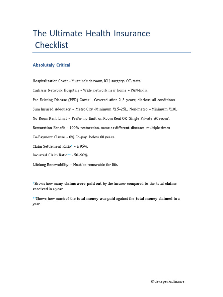 Health Insurance Checklist Feb-2026 | PDF | Insurance | Health Care