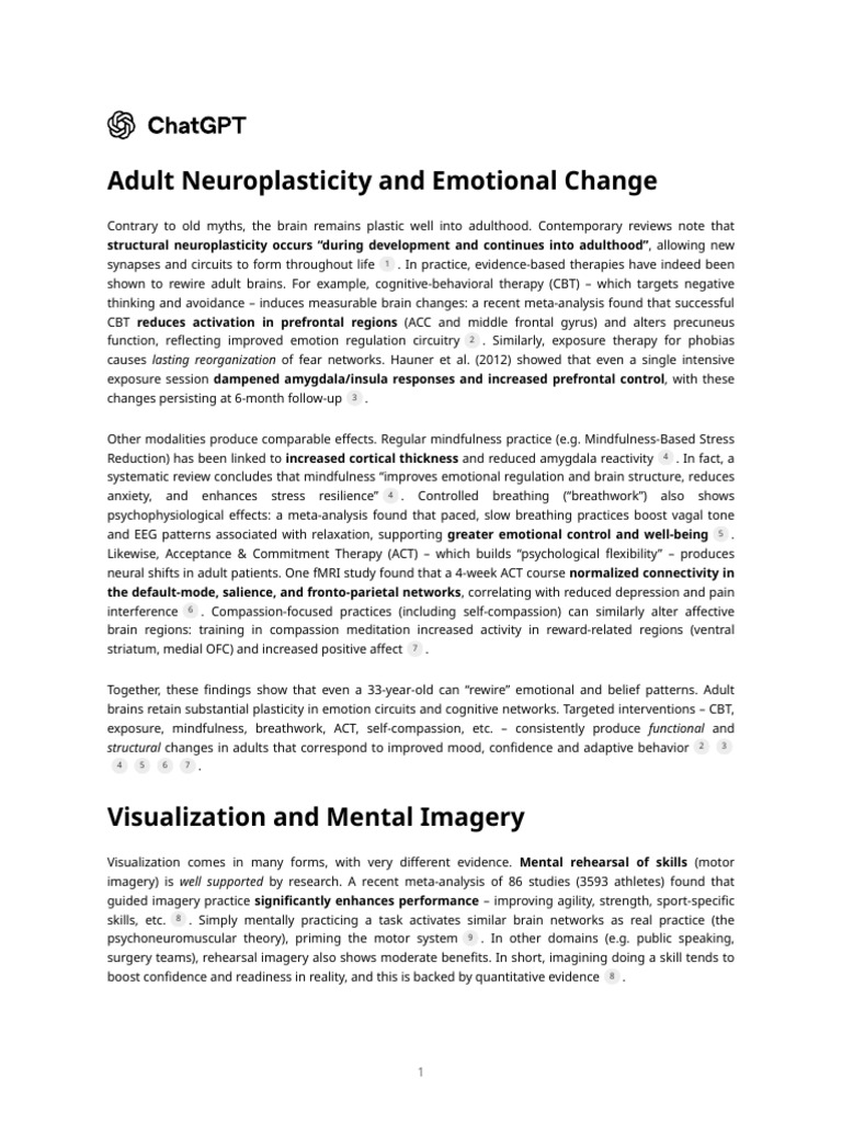 Adult Neuroplasticity and Emotional Change | PDF