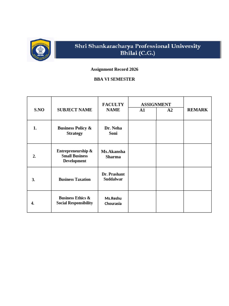 Assignment Record BBA 6TH 2026 | PDF
