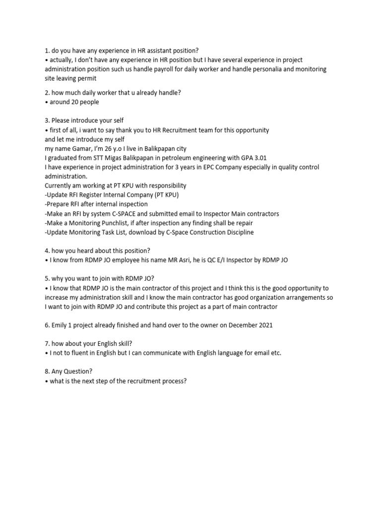 Template Interview | PDF