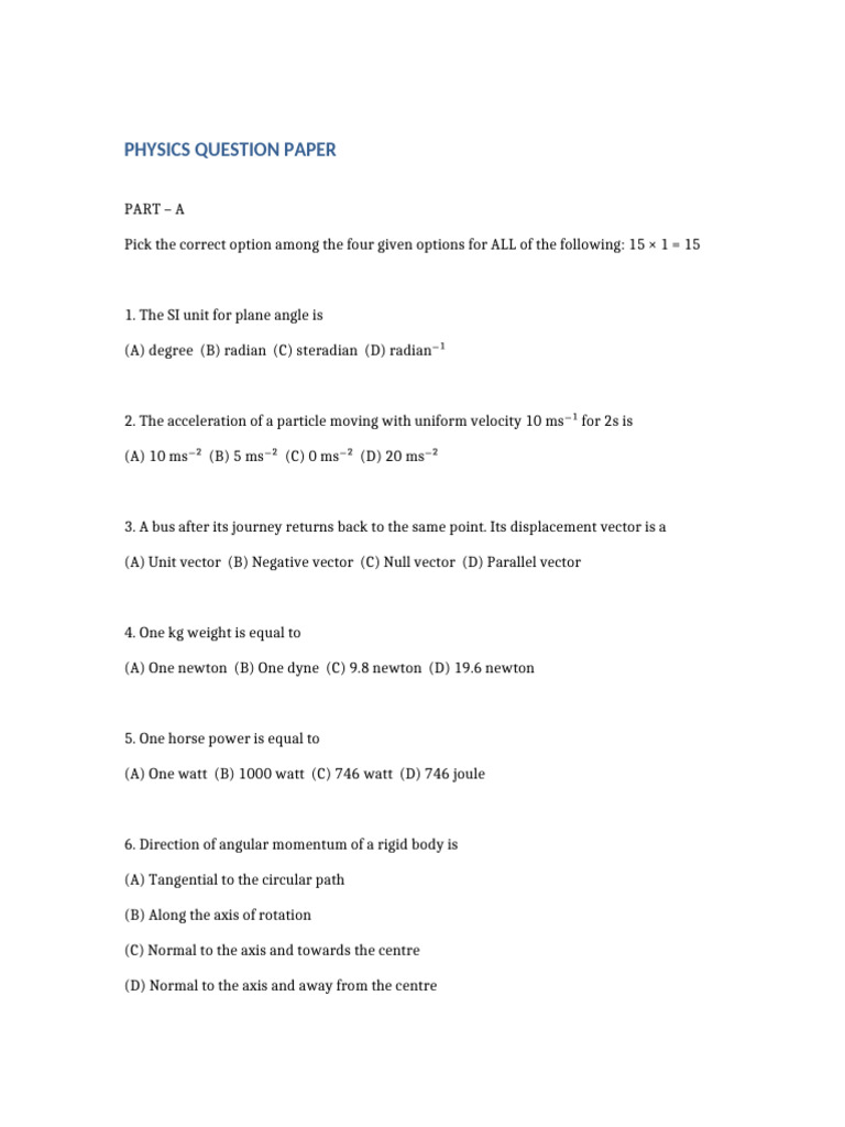 Physics Question Paper Corrected | PDF