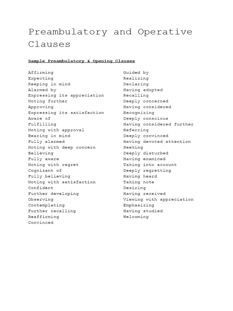 ! Preambulatory and Operative Clauses | PDF
