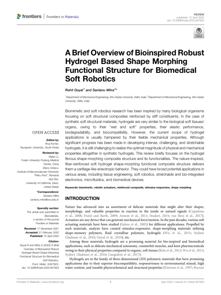A Brief Overview of Bioinspired Robust Hydrogel Based Shape Morphing ...