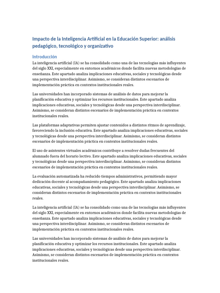 Impacto de la Inteligencia Artificial en la Educación Superior: | PDF ...