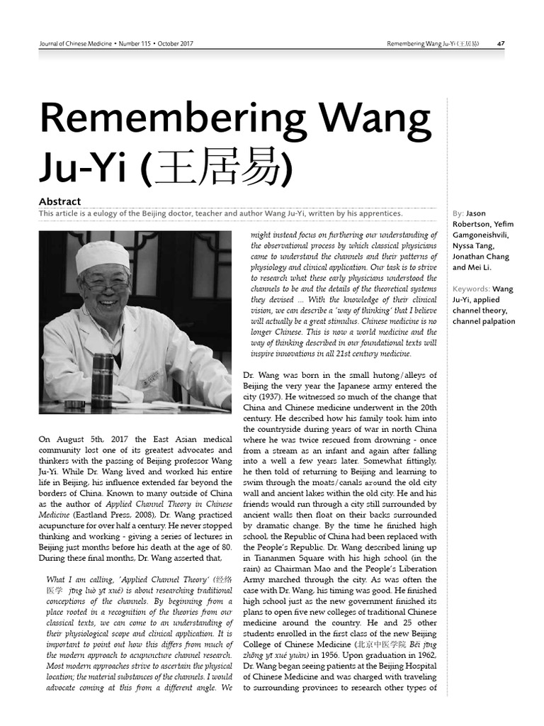 Artigo Remembering Wang Ju-yi | PDF | Traditional Chinese Medicine ...