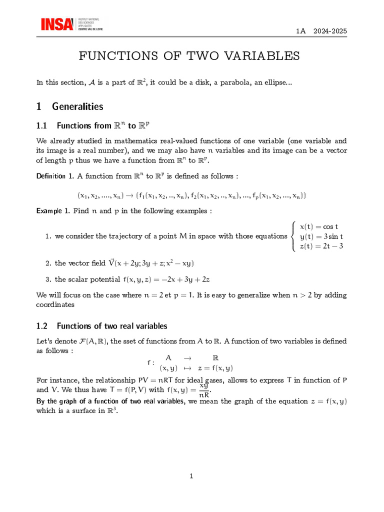 Functions of Two Variables | PDF | Variable (Mathematics) | Function ...