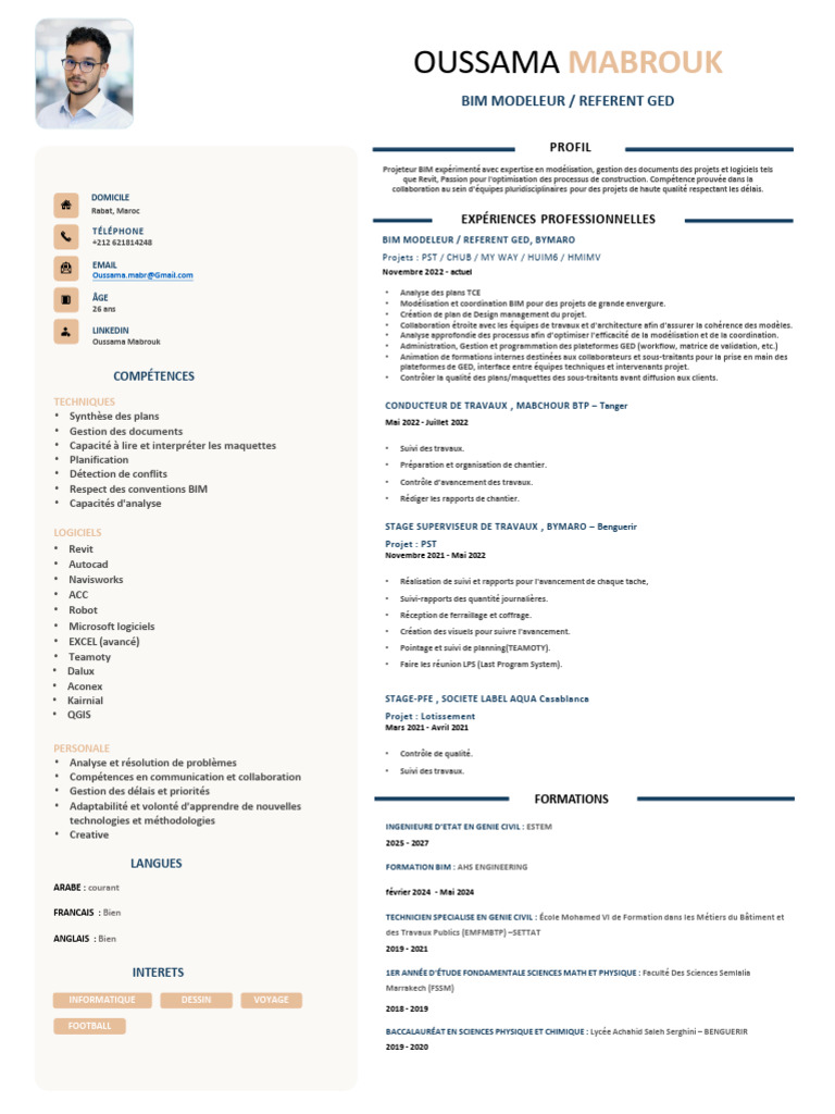 Cv-Oussama Mabrouk-Modeleur Bim | PDF | Building information modeling ...