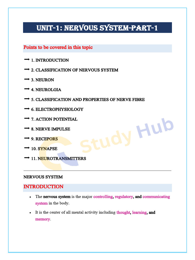 Human Anatomy and Physiology 2 - UNIT-1 - Watermarked | PDF