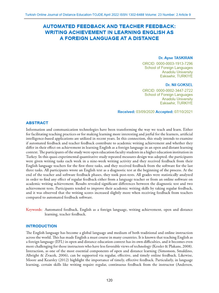 Automated Feedback and Teacher Feedback | PDF | Second Language ...