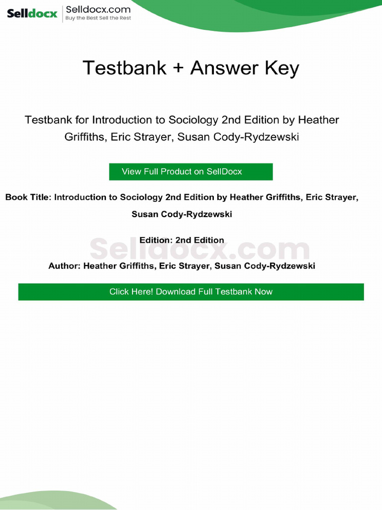 Testbank for Introduction to Sociology 2nd Edition by Heather Griffiths ...