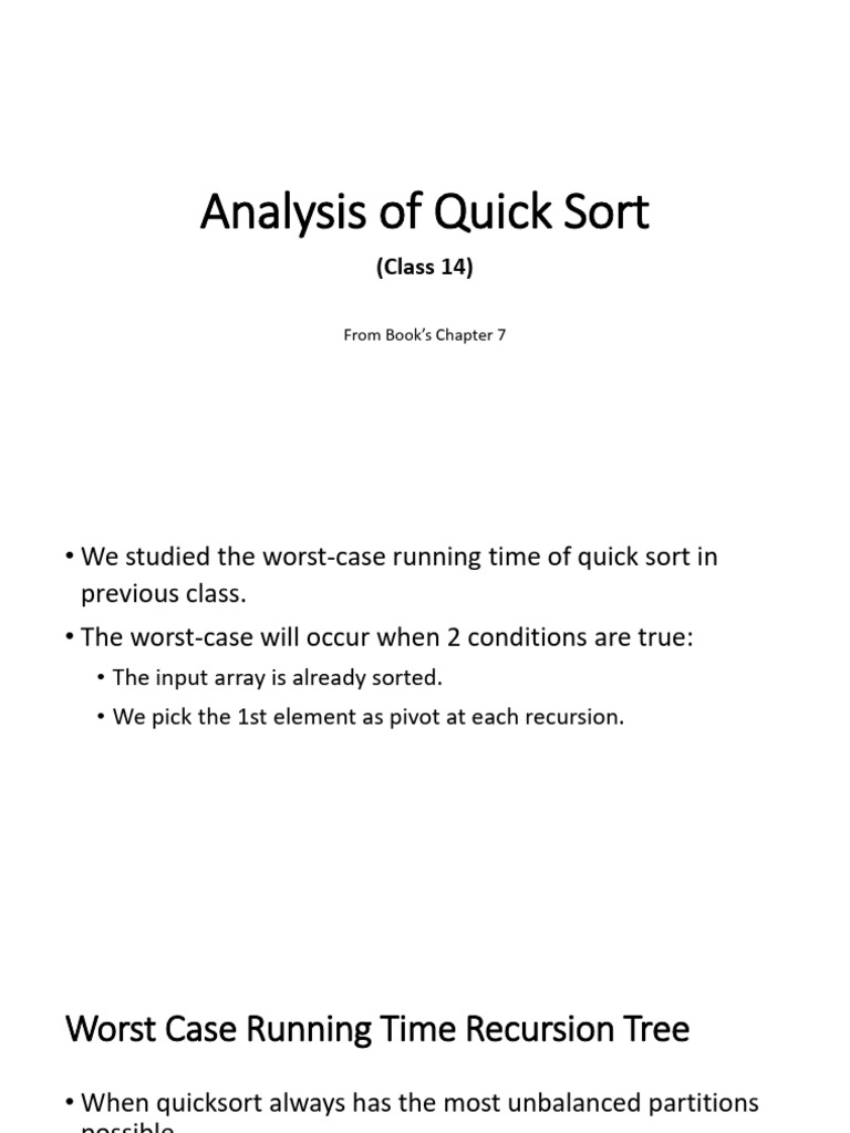 Class 14 - Analysis of Quick Sort | PDF | Applied Mathematics ...