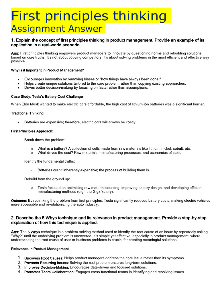 Answer-Assignment-First Principles Thinking Assignment (1) | PDF