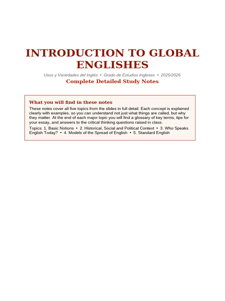 Global Englishes Detailed Notes | PDF | English Language | English As A ...
