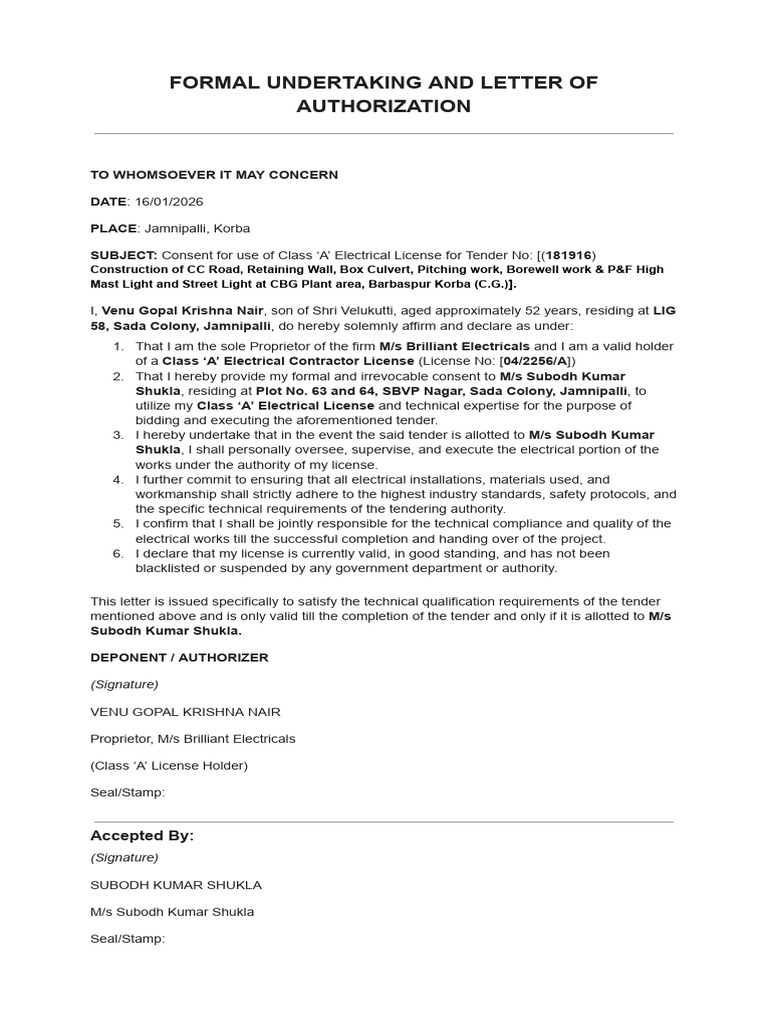 Formal Undertaking and Letter of Authorization (1) (1) | PDF