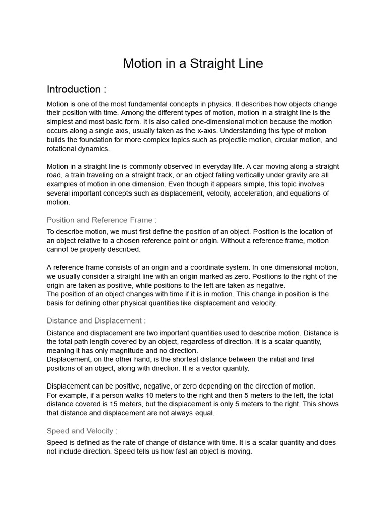 Motion in a Straight Line Research Paper by NDK | PDF | Velocity ...