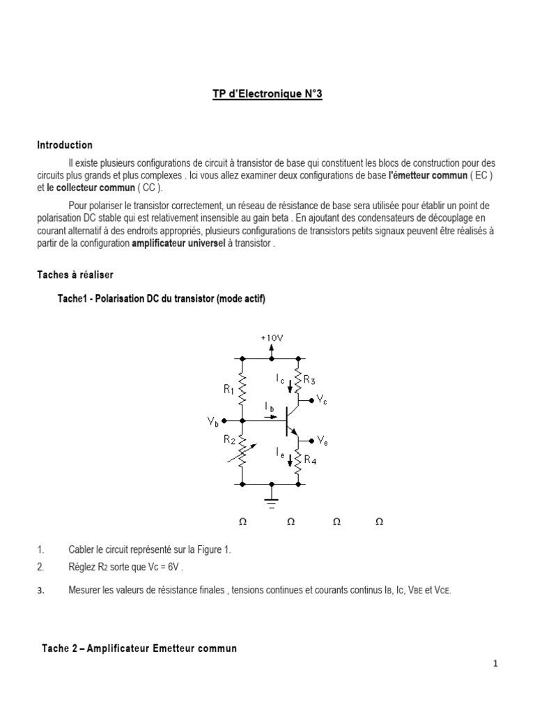TP #3 Ampli A Transistor | PDF | Amplificateur électronique ...