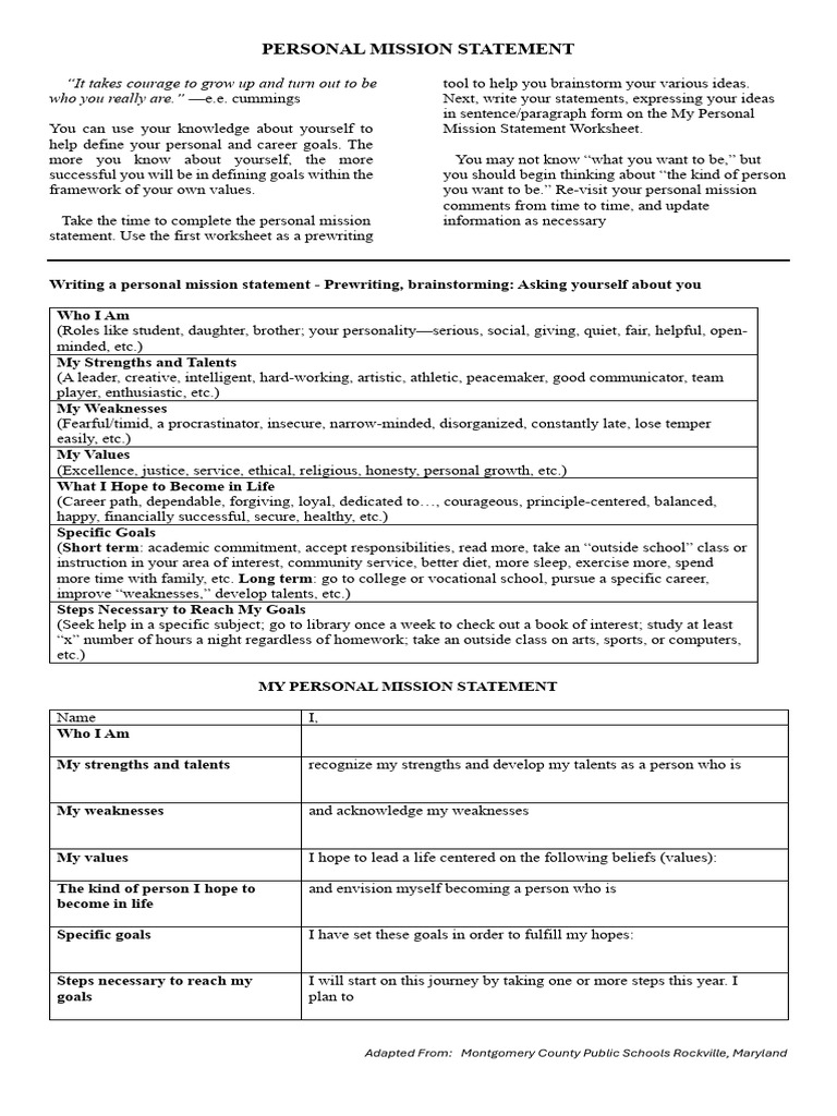 Personal Mission Statement | PDF