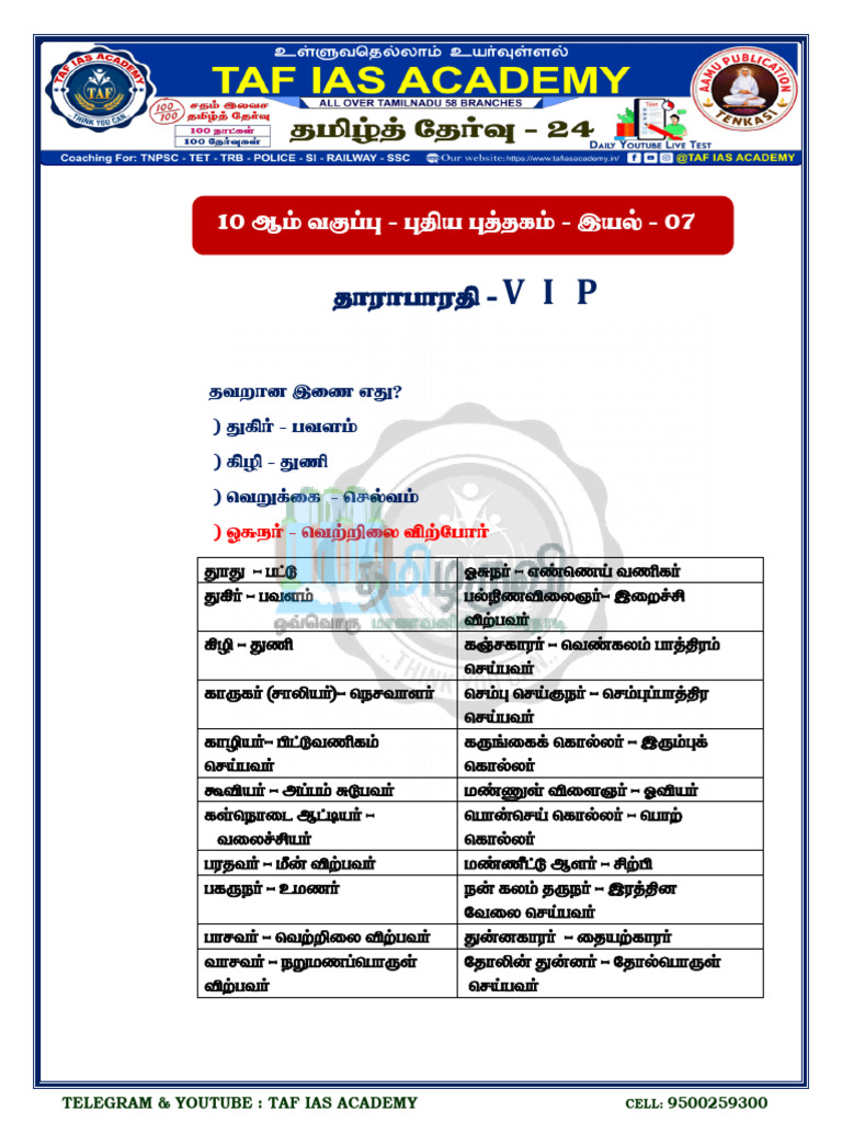 TRB, TNPSC, Tamil Sadam Test Question Paper 24 Download PDF by TAF ...