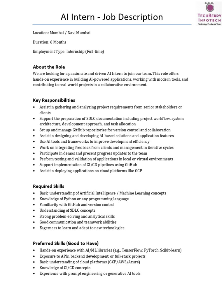 AI Intern Job Description | PDF