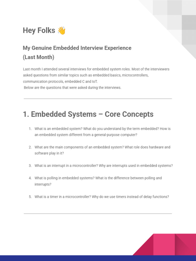 My Embedded Systems Interview Experience (Last Month) | PDF ...