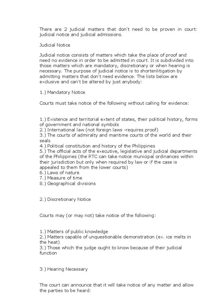 Judicial Notice n Admissions Evidence (Law) Politics