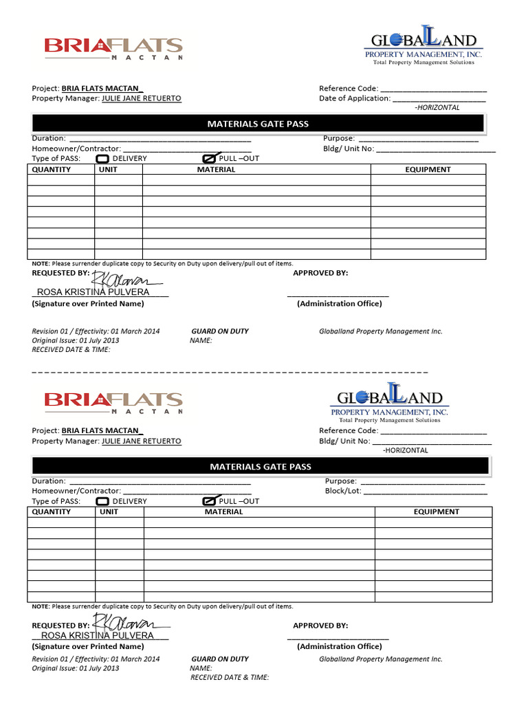 Material Gate Pass | PDF