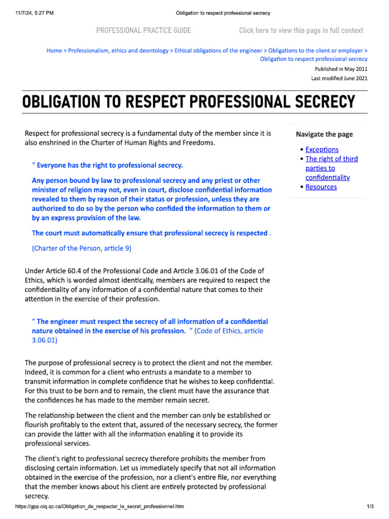 Obligation to Respect Professional Secrecy | PDF