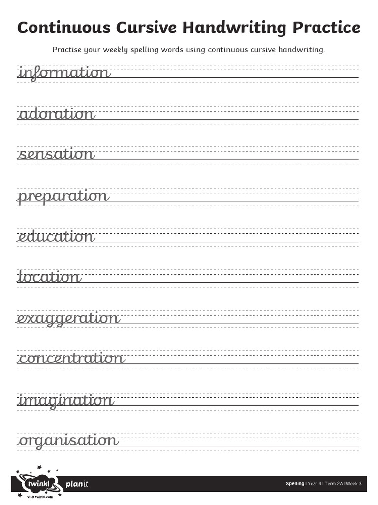 Continuous Cursive Handwriting Practice Sheet | PDF
