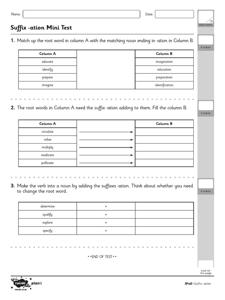 T2 E 2055 Suffix Ation Test Ver 2 | PDF | Linguistic Morphology ...