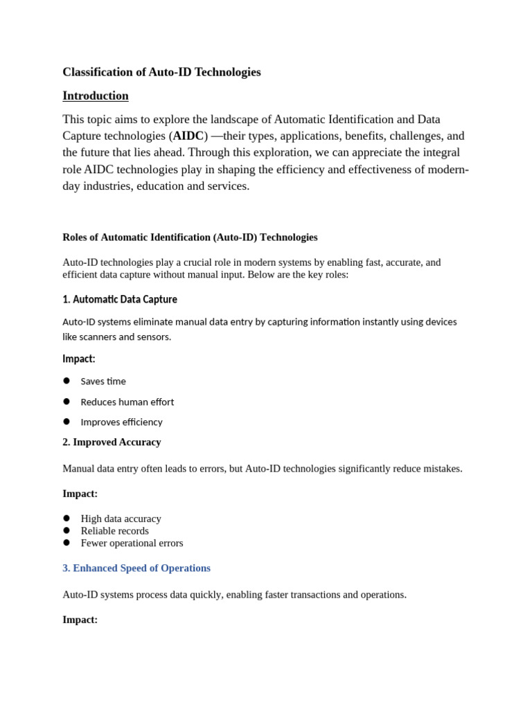 TOPIC TWO ....Classification of Auto-ID Technologies | PDF | Barcode ...
