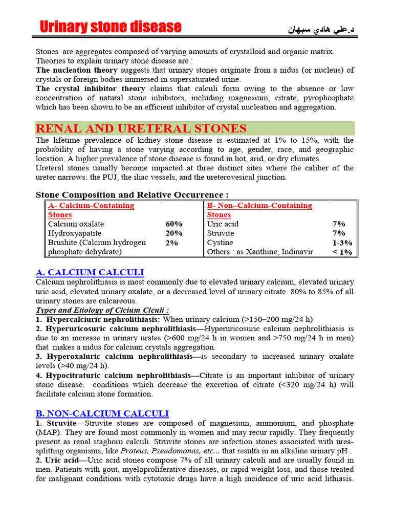 7- Urinary Stone Disease | PDF | Urinary System | Medical Specialties