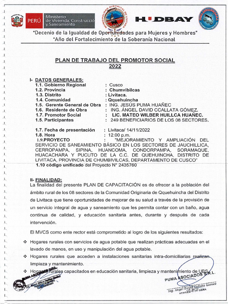 PLAN DE TRABAJO PROMOTOR SOCIAL | PDF