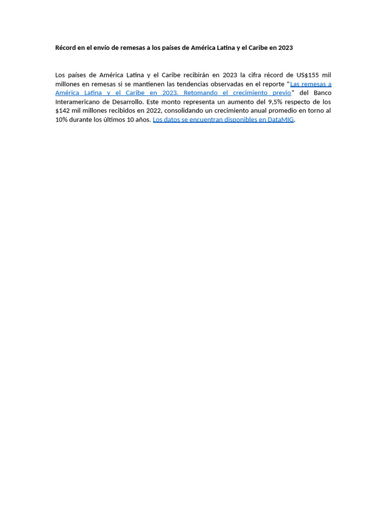 Récord en el envío de remesas a los países de América Latina y el ...