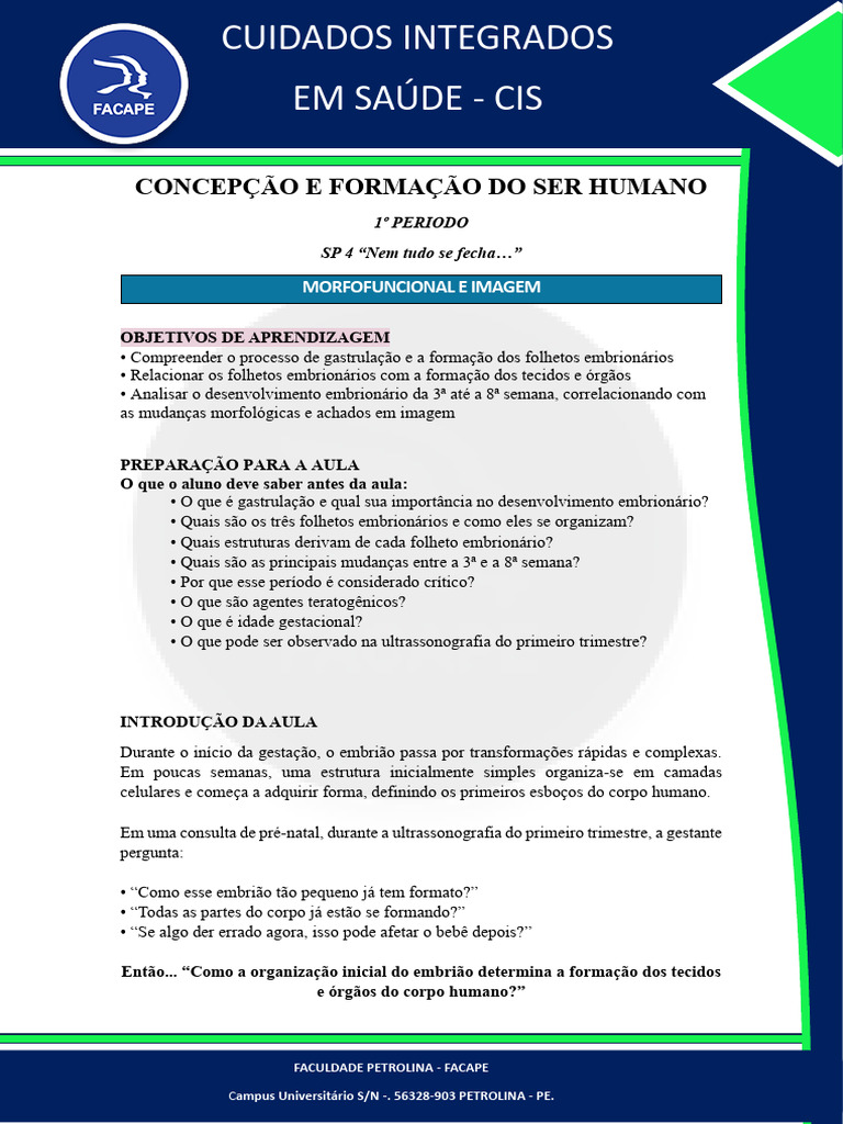 Aluno - Roteiro Morfo.medlim - Cfsh 4 | PDF | Embrião | Gene