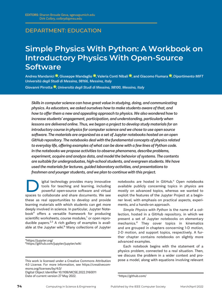 Simple Physics With Python a Workbook on Introduct | PDF | Acceleration