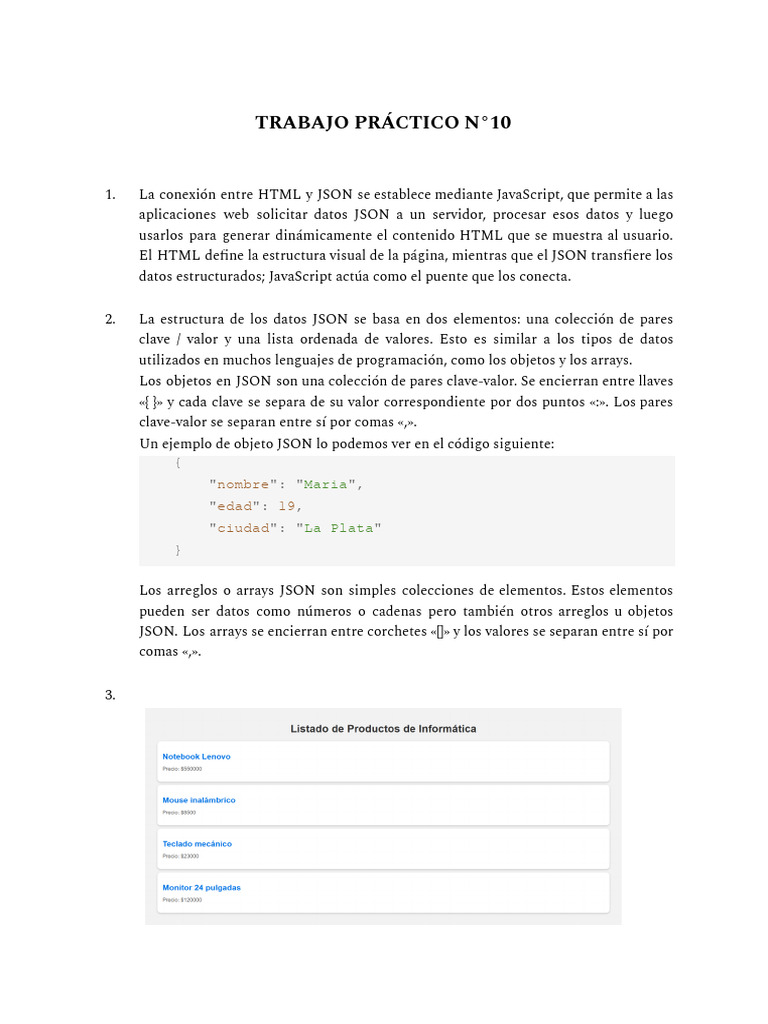 TRABAJO PRÁCTICO N°10 | PDF | Json | Script Java