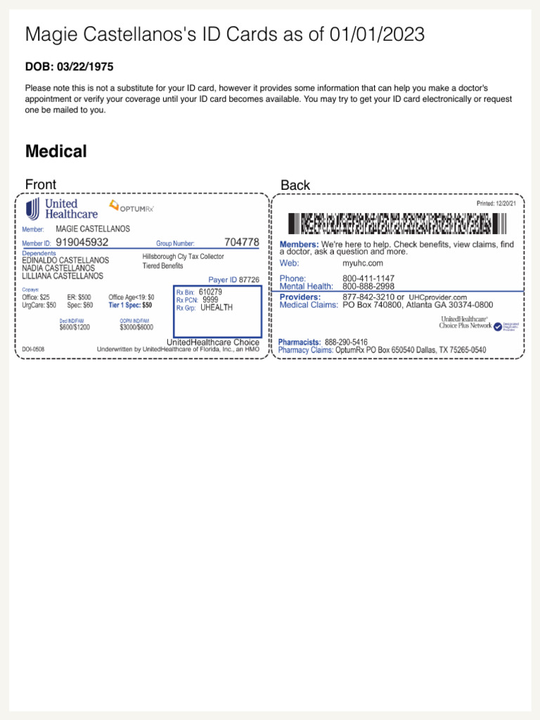 Uhc Id Cards | PDF